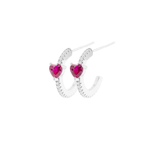 Orecchini cerchietto in Argento con pietra cuore e zirconi