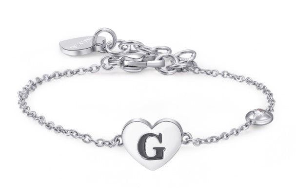 Bracciali in acciaio con lettera, smalto nero e cristallo crystal.