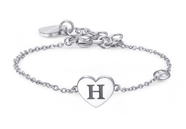 Bracciali in acciaio con lettera, smalto nero e cristallo crystal.