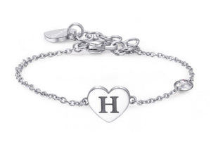 Bracciali in acciaio con lettera, smalto nero e cristallo crystal.
