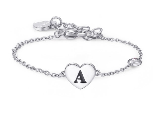 Bracciali in acciaio con lettera, smalto nero e cristallo crystal.