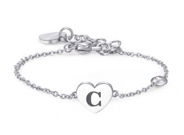 Bracciali in acciaio con lettera, smalto nero e cristallo crystal.