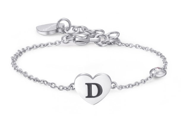 Bracciali in acciaio con lettera, smalto nero e cristallo crystal.