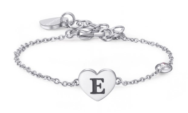 Bracciali in acciaio con lettera, smalto nero e cristallo crystal.