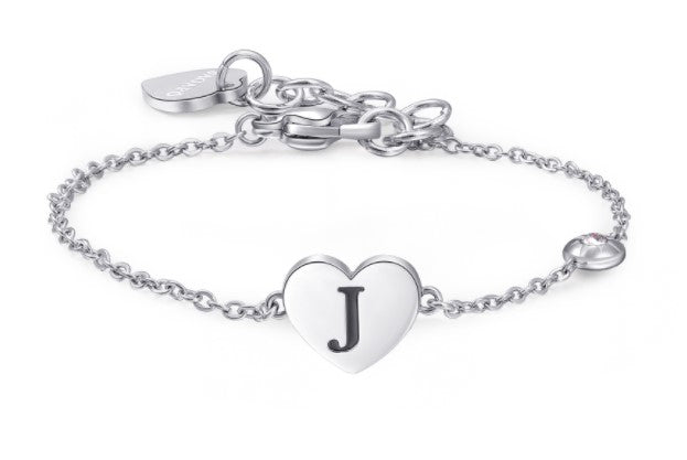 Bracciali in acciaio con lettera, smalto nero e cristallo crystal.