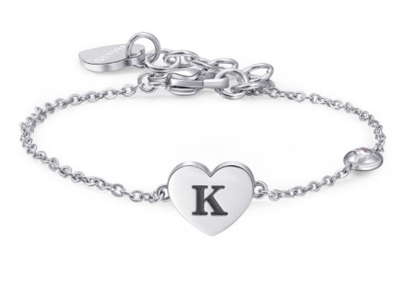 Bracciali in acciaio con lettera, smalto nero e cristallo crystal.