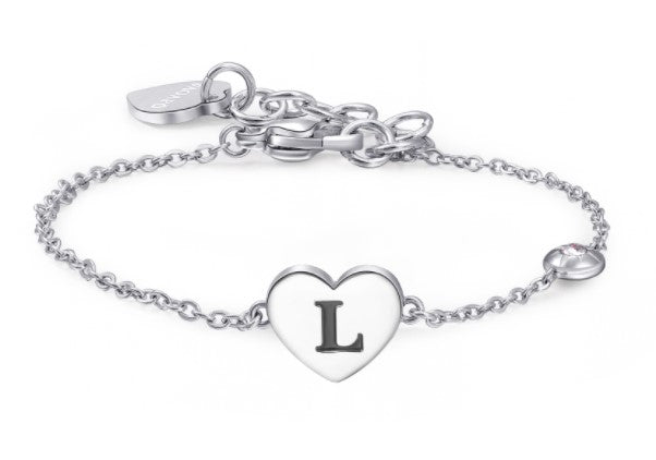 Bracciali in acciaio con lettera, smalto nero e cristallo crystal.