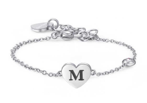 Bracciali in acciaio con lettera, smalto nero e cristallo crystal.
