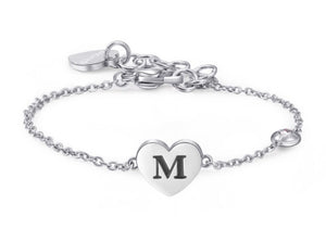 Bracciali in acciaio con lettera, smalto nero e cristallo crystal.