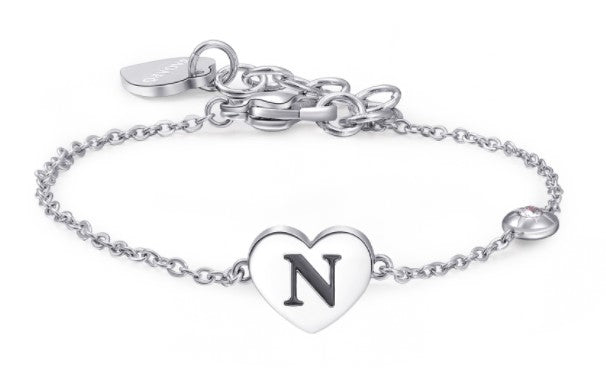 Bracciali in acciaio con lettera, smalto nero e cristallo crystal.
