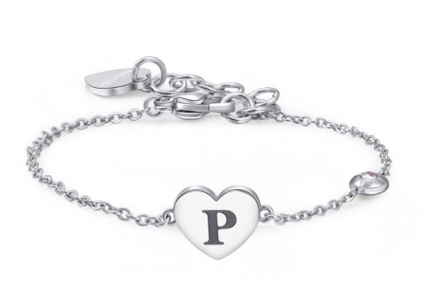 Bracciali in acciaio con lettera, smalto nero e cristallo crystal.