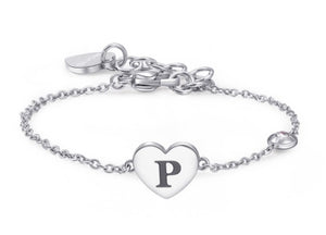 Bracciali in acciaio con lettera, smalto nero e cristallo crystal.