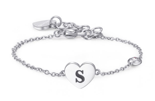 Bracciali in acciaio con lettera, smalto nero e cristallo crystal.