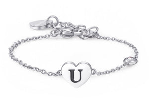 Bracciali in acciaio con lettera, smalto nero e cristallo crystal.
