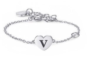 Bracciali in acciaio con lettera, smalto nero e cristallo crystal.