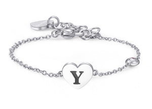 Bracciali in acciaio con lettera, smalto nero e cristallo crystal.
