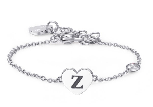 Bracciali in acciaio con lettera, smalto nero e cristallo crystal.